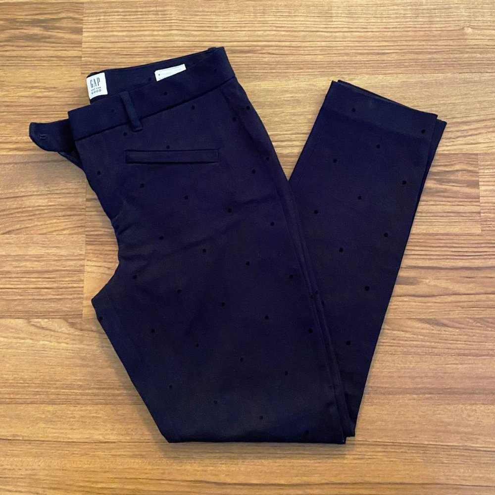 GAP Signature Skinny Ankle Pants Navy w/ Tiny Black Polka Dots - Size: 4